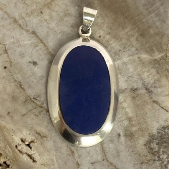 Sterling Silver 925 1.91" Oval Faux Lapis Pendant 9g Thai SX Sally C. Treasures - Picture 11 of 16